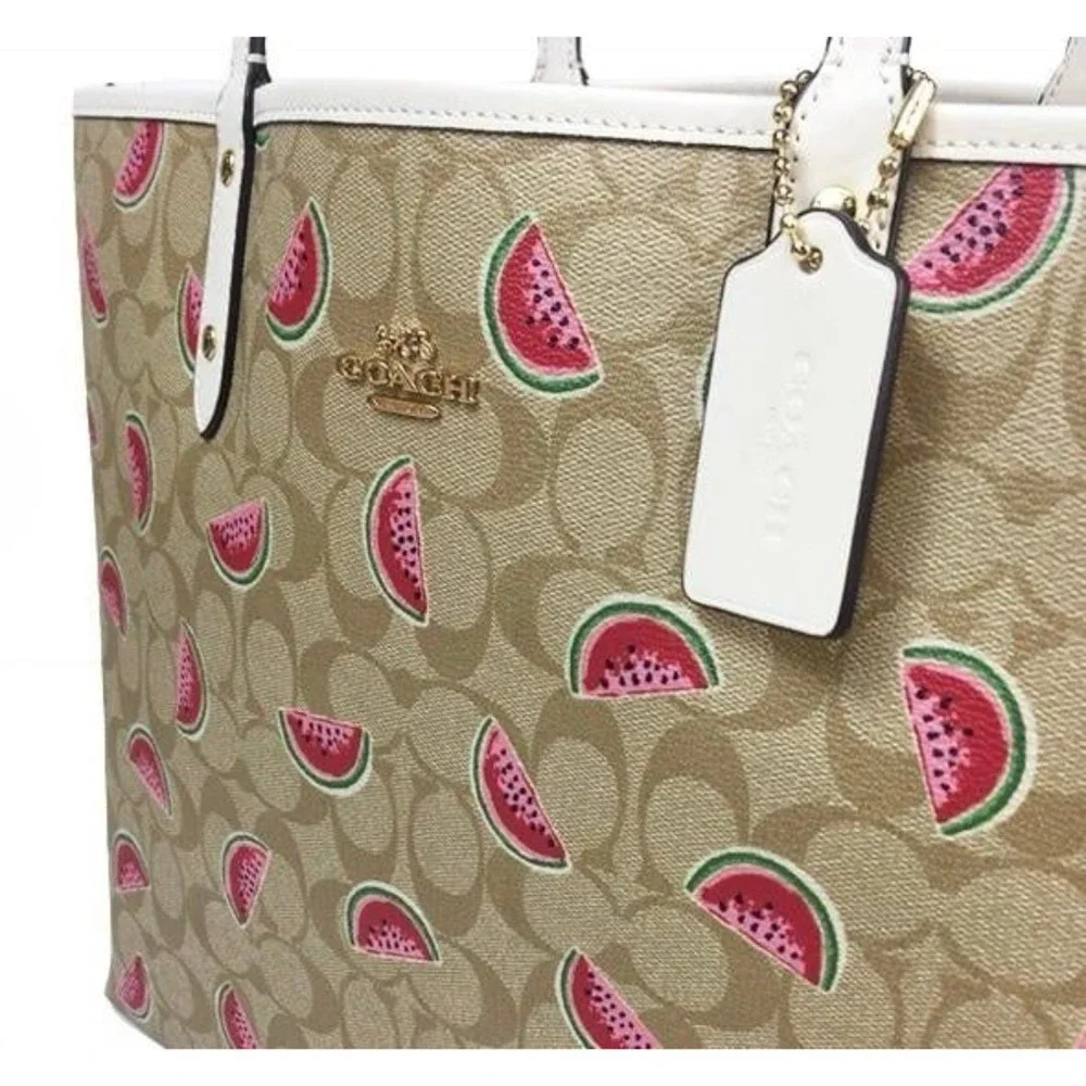 COACH Reversible City Tote Purse In Signature Canvas With Watermelon Print NEW